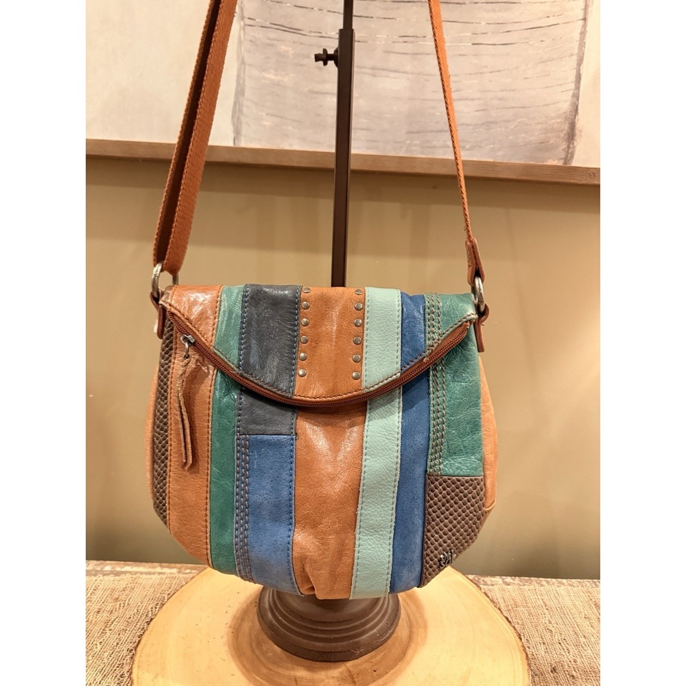 The Sak Silverlake Leather Rare Stripe Color Block Crossbody Bag Festival Boho